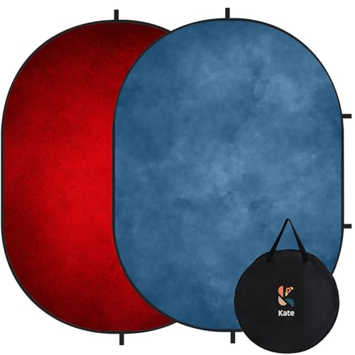Kate Collapsible Backdrop Blue Pop Up Backdrops Red Portable Background for Portrait Photography, for Video, for Live Stream, 5x6.5ft
