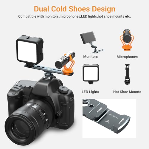 Dual Cold Shoe Mount for Vlogging, Metal Microphone Mount with 1/4" Tripod Screw, Hot Shoe Mount with 4 Screw Holes, Flash Bracket Suitable for DSLR Camera,Microphone Audio Recorder Monitors