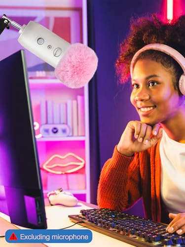 SUNMON Blue Yeti Microphone Pop Filter, Mic Cover Furry Foam for Blue Yeti, Fifine AM8, HyperX SoloCast, Razer Seiren V3 Mini Microphones and Most Mic (Pink)