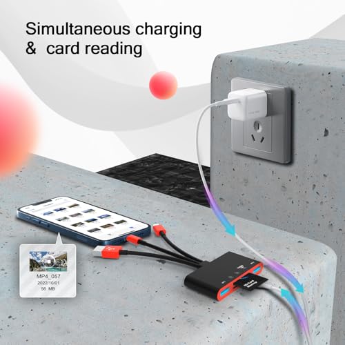 5-in-1 Memory Card Reader, USB OTG Adapter & SD Card Reader for i-Phone/i-Pad, USB C and USB A Devices with Micro SD & SD Card Slots, Supports SD/Micro SD/SDHC/SDXC/MMC(BlackRed) - color: BlackRed
