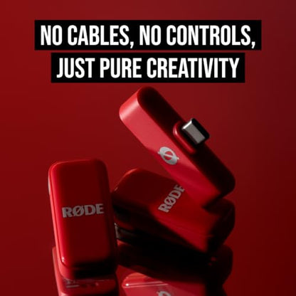 RØDE Wireless Micro - Compact Wireless Microphone, Two Mics with Charge Case for Smartphone Content Creation - USB-C, Red | Includes 2 Clip-on Transmitters Plus USB-C Receiver, Charging Case for Up to 21 Hrs Total, Omnidirectional Mics, 100m Range - color