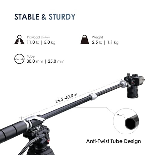 RAUBAY Tripod Extension Arm, Fixed Horizontal Boom Arm for Overhead & Top-Down Photography, Heavy-Duty Aluminum, 1/4" & 3/8" Mount, 26"–40" Adjustable for Camera, Light & Mic TE01