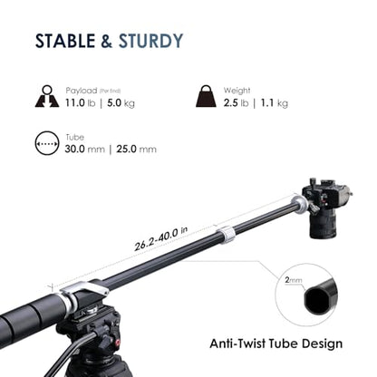 RAUBAY Tripod Extension Arm, Fixed Horizontal Boom Arm for Overhead & Top-Down Photography, Heavy-Duty Aluminum, 1/4" & 3/8" Mount, 26"–40" Adjustable for Camera, Light & Mic TE01