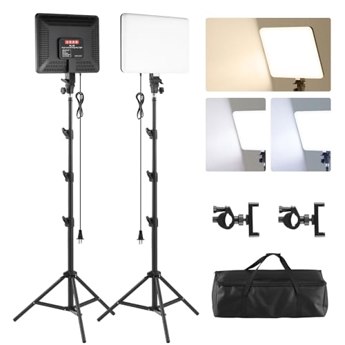 2-Pack LED Video Light Kit, 14 Inch 2700K-6500K Studio Lights with 70.8" Tripod Stand, Photography Lighting Kit with Phone Holder, 50W Stream Light for Video Recording, Photography, YouTube, TikTok