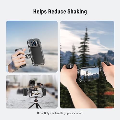 NEEWER Side Handle Grip with Wireless Remote Control Button Shutter Trigger for Smartphone Cage Video Rig, 2 Mount Adapters with 1/4" Screws & Locating Pins, Compatible with SmallRig Cages, PA005E