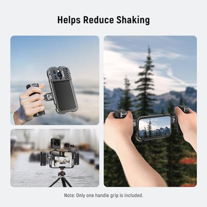 NEEWER Side Handle Grip with Wireless Remote Control Button Shutter Trigger for Smartphone Cage Video Rig, 2 Mount Adapters with 1/4" Screws & Locating Pins, Compatible with SmallRig Cages, PA005E