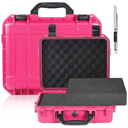 Relaxweex 1 Pcs 8.5 x 6.5 x 3.7 Inch Waterproof Hard Case with DIY Customizable Foam Insert Portable Protective Case with Knife for Camera Drones Equipments Tools Test Instruments(Rose Red) - color: Rose Red, size: 8.5 x 6.5 x 3.7 Inch
