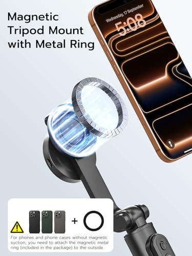 USKEYVISION Magnetic Selfie Stick Tripod with Light & Remote, Phone Tripod with Magnetic Holder for Magsafe, 360° Rotatable Cellphone Stand for iPhone/Android for Video Recording, Vlogging(SPT-02) - size: 49" Magnetic Selfie Stick with Light