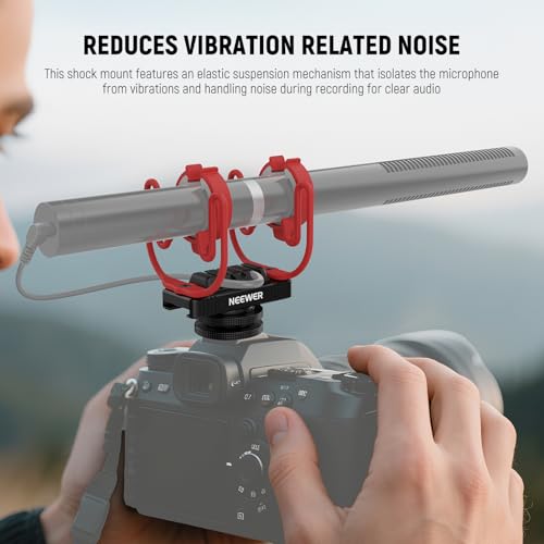 NEEWER Microphone Shock Mount with Cold Shoe, 1/4" Thread for Camera Cages, Boom Arm Pole Stands, Tripods, Mic Holder Compatible with VM15 Rode NTG Series Sennheiser MKE600 Audio Technica AT875R, MH1 - style: MH1