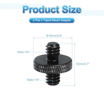 PATIKIL Tripod Screw Adapter 1/4" Male to 1/4" Male, 2 Pcs Tripod Nut Connectors Camera Mount Screw Camera Double Head Converter for Microphone Holder Magic Arms Accessories, 18 mm - size: 1/4" Male to 1/4" Male,18 mm