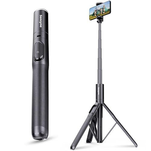 Sensyne 68" Phone Tripod & Selfie Stick, Lightweight All in One Phone Tripod Integrated with Wireless Remote Compatible with All Cell Phones for Selfie/Video Recording/Photo/Live Stream/Vlog（Black） - size: 68in