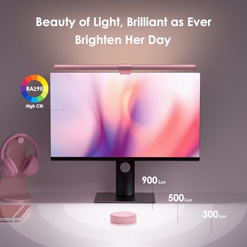 Quntis Pink Monitor Light Bar with Remote, Eye-Care No Glare, Space Saving Computer Desk Lamp As Gifts for Girls, Stepless Dimming, Modern Aesthetic Desk Light Bar for Home Office Gaming Reading - color: Pink