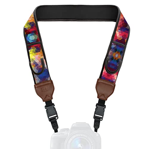 USA Gear TrueSHOT Camera Strap Neoprene Camera Straps - Padded Neck Strap, Pockets, and Quick Release Buckles - Compatible with Canon, Nikon, Sony and More DSLR and Mirrorless Cameras (Geometric) - color: Geometric