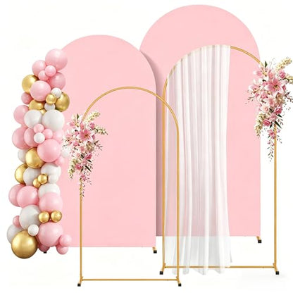 2 Pack Arch Backdrop Stand and Cover Set (7.2FT/6FT), Balloon Arch Stand, Metal Background Arch Stand, Backdrop Arch Frame, Wedding Arch for Backdrop (Pink Cover) - color: Arch with Pink Cover-(7.2FT/6FT)