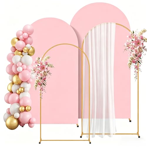 2 Pack Arch Backdrop Stand and Cover Set (7.2FT/6FT), Balloon Arch Stand, Metal Background Arch Stand, Backdrop Arch Frame, Wedding Arch for Backdrop (Pink Cover) - color: Arch with Pink Cover-(7.2FT/6FT)