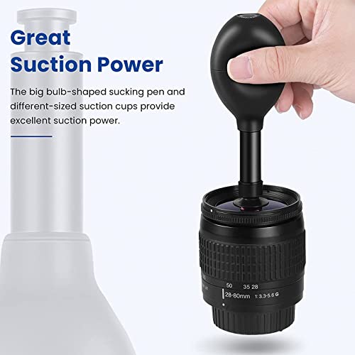 Lens Sucker Kit 8-in-1 with 7 Interchangeable Suction Cups Strong Suction Manual Vacuum Suction Pen Lens Puller for Lens Repair and Cleaning, Watches, and Electronic Components