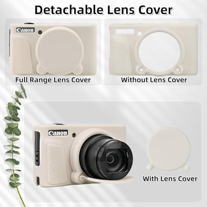 Camera Case for Canon PowerShot SX740/ SX730 Digital Camera,SX740 HS Case, Soft Silicone Protective Case Removable Lens Cover,Comes with 2 Screen Protectors and 1 Wrist Strap. (Mist White) - color: Mist White