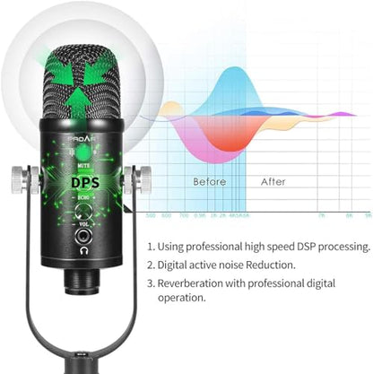 Microphone for Podcast, USB Microphone Kit for Phone, PC/Micro/Mac/Android,Professional Plug&Play Studio Mic with Stand for Gaming, Online Chatting, Videos, Voice Overs, Streaming - color: black A