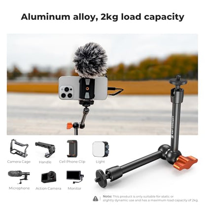 K&F CONCEPT 9.8" Magic Arm, 1/4" Screw Camera Mount Arm 360° Ball Heads for DSLRs, Monitor, Flash, LED Light, Microphone, Camera Cage, Action Camera - style: 9.8" Arm