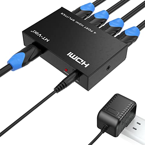MT-ViKI HDMI Splitter 1 in 4 Out, 4K 30Hz Powered HDMI Distributor for 4 Monitors, Supports 3D & HDCP 1.4, Mirror Only, Compatible with Gaming Consoles with Power Adapter - size: 1x4 4K30