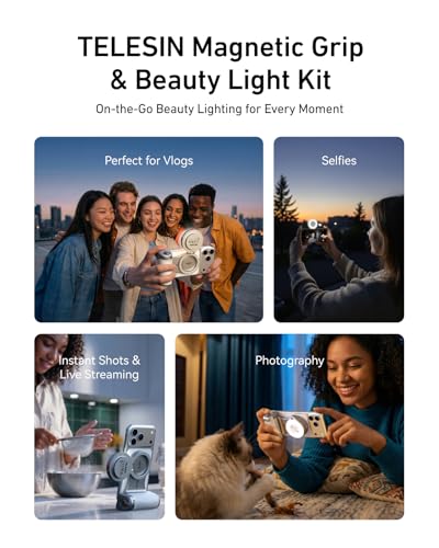 TELESIN Pro Shot Imaging Grip + Beauty Selfie Flash Light Bundle Kit | DSLR Style Feel, Ergonomic Grip, Strong Magnetic Hold | MagSafe Creator Kit for iPhone & Android | for Selfie, YouTube, Zoom Call - color: Pro Shot Imaging Grip Combo
