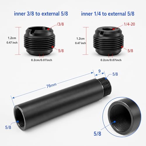 13 PCS 3/8 to 5/8 and 1/4 Mic Stand Adapter Set, Black | Microphone Stand Screws with Extension Tube Aluminum Alloy Mic Thread Mount for Boom Arm Camera Tripod Projector Fill Light