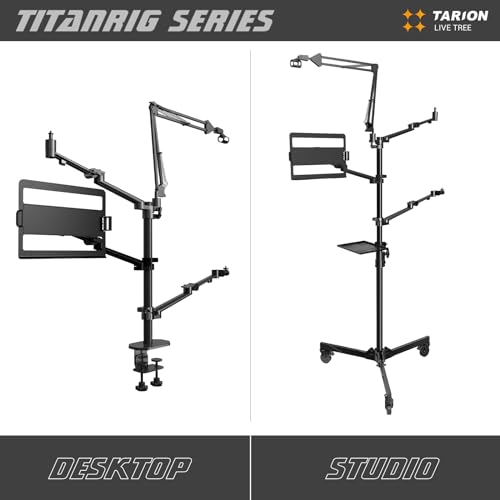 TARION Live Streaming Stand with Wheels - 61"/155cm 5-in-1 Stream Stand Equipment Kit: 1 Mic Boom + 3 Articulated Arms + 1 Projector Holder, Adjustable Heavy-Duty Floor Live Tree Stand Setup TitanRig - size: 5-in-1 Floor Set