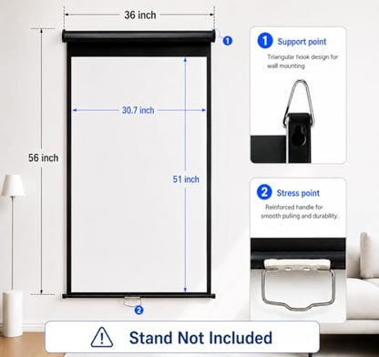 Retractable White Background Screen 36" x 56" Portable Roll-Up, Pull-Down Background, Black and White Double-Sided Design, PVC Material, Suitable for ID Card Passport Photo Photography
