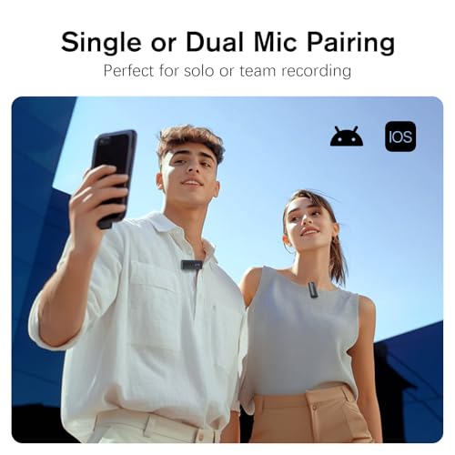 Rythflo Wireless Lavalier Microphone for iPhone/Android/iPad (2 TX + 2 RX + Charging Case), Mini Mic with Noise Reduction, 22H Battery, 131ft Range, Lapel Microphone for Video Recording, Vlog