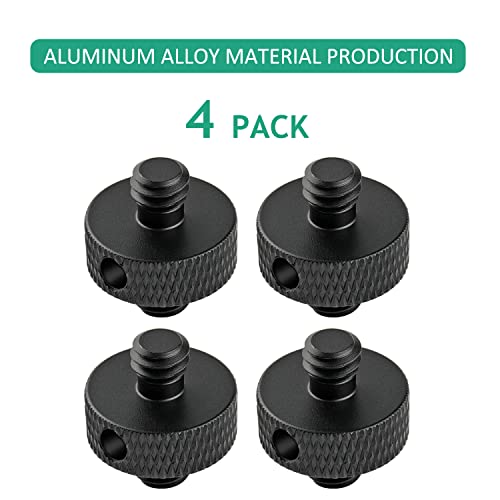 1/4 Male to 1/4 Male Tripod Screw Adapter with Hole 1/4 Screw Camera Mount for Camera Tripod Mic Stand Mic Mount Light Stand DSLR Camera Cage 4 Pcs (Black)