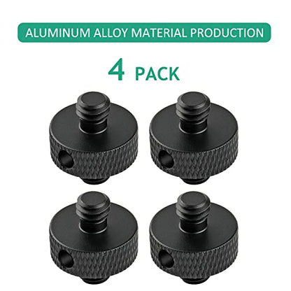 1/4 Male to 1/4 Male Tripod Screw Adapter with Hole 1/4 Screw Camera Mount for Camera Tripod Mic Stand Mic Mount Light Stand DSLR Camera Cage 4 Pcs (Black)