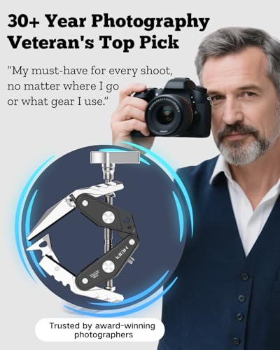 HEIPI Super Clamp Phone Camera Mount Holder 2-in-1 Clamp & Stand Design with 360°Rotation Long Magic Arm with Phone Clip Mount Adapter Holder Max Clamping 3.93 inch - style: Super Clamp with Long Magic Arm & Phone Clip