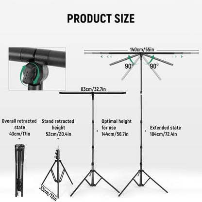 Green Screen Backdrop Kit with T-Shaped Stand, 4.6x6ft Adjustable Chroma Key Green Screen for Streaming, Photography Background with Stable Support for YouTube, Gaming, Video Recording