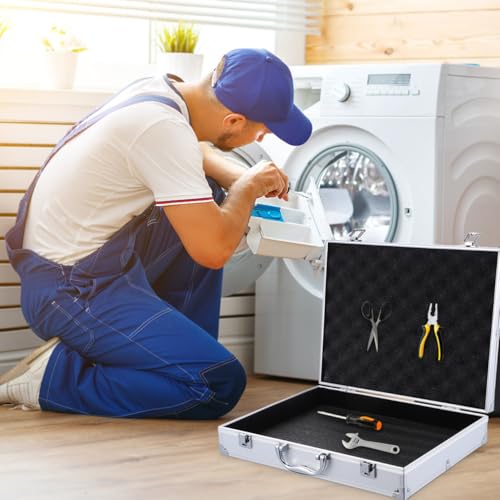 SUPVOX Aluminum Toolbox Lockable Storage Case for Tools Electronics and Accessories - Durable Silver Hard Case with Carry Handle - Large Capacity 14.57X11.22X2.95 Inches - color: Silver