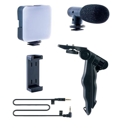 Vlog Set with Tripod Brightness Adjustable Light Microphone and Cellphone Clips for Video Calling Live Streaming Portable Live Streaming Set for Smartphones
