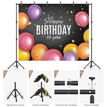 Backdrop Stand 10×8ft (W×H) Adjustable Backdrop Support Ground Kit Photography Photo Shoot Backdrop Stand for Parties with Sandbags, Spring Clips, Carrying Bag