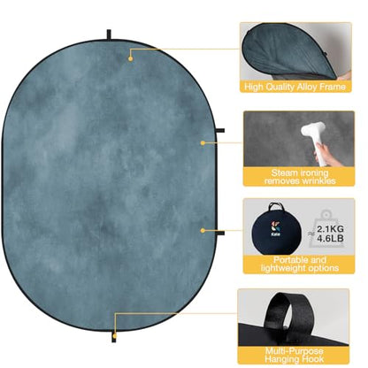 Kate Collapsible Backdrop Pop-up Photo Backdrops Folded Grey Teal for Photography, for Video, for Broadcast, 5x6.5ft