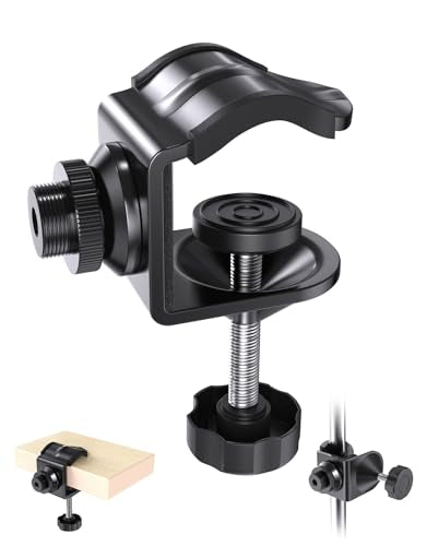 Kubeisi Desk Metal Mic Clamp, Microphone Pole Clamp for Mic Arm Desk Stand & Gooseneck Microphone Stand, Streaming Accessories with 5/8" Threaded Interface for Podcasting, Podium and Piano Performance