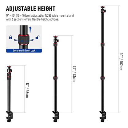 NEEWER Extendable Camera Desk Mount with Ball Head, 17"-40" Adjustable Table Light Stand with 1/4" Screw & C Clamp for DSLR Camera, Ring Light, Live Stream, Vlog, Max Load: 6.6lb/3kg, TL283 (RED) - style: TL283/Red