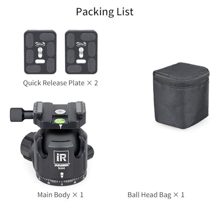 Low Profile Tripod Ball Head-INNOREL N44, Black, Panoramic CNC Metal Camera Tripod Ball Head with Two 1/4" Screw Arca Swiss Quick Release Plates for Tripod,Monopod,DSLR,Camcorder,Max Load 55lbs/25kg - size: N44-Black