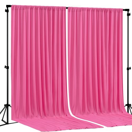 Hot Pink Backdrop Curtain 2 Panels-Wrinkle-Free Polyester Photography Drapes for Wedding Party Photo Background Decorations- 8 X10FT (Hot Pink) - color: Hot Pink, size: W4' x H10'(2 panels)