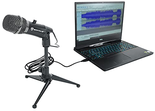 ROCKVILLE A-Stream Live Streaming USB Microphone w Gain+Mute Control+Stand+Cable | Desktop Stand, USB Cable, Plug and Play, Windows/Mac, 14mm Cartridge, Omni-Directional, 20Hz-20kHz