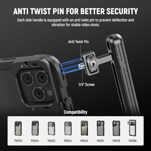 Neewer 2 Pack Rotatable Side Handle/Top Handle Only for iPhone 16 15 Pro Max Samsung S24 S23 Phone Cages, 1/4" Screw & Anti Twist Pin for Phone Stabilizer Video Rig Video Recording Filming, PA027 - style: PA027（2-Pack）w/Anti Twist Pin