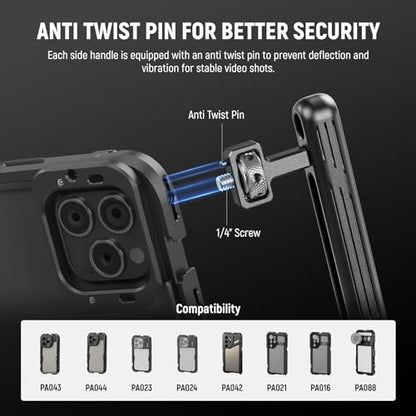 Neewer 2 Pack Rotatable Side Handle/Top Handle Only for iPhone 16 15 Pro Max Samsung S24 S23 Phone Cages, 1/4" Screw & Anti Twist Pin for Phone Stabilizer Video Rig Video Recording Filming, PA027 - style: PA027（2-Pack）w/Anti Twist Pin