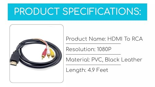 HDMI to RCA Cable Adapter RCA to HDMI Cable Male to 3RCA Converter Video Audio AV Cable Connector Adapter !Attention! NOT Convert Digital HDMI Signal to Analog RCA - Need an Active Converter Box