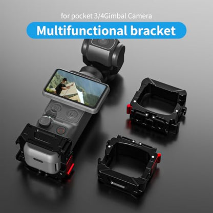 Expansion Adapter Frame Accessories Compatible with DJI Osmo Pocket 4/4Pro/3/Xtra Muse Aluminum Alloy Action Camera Protective Cage, Metal Bracket Mount with 1/4" Screw Holes/Gopro Adapter/Cold Shoe