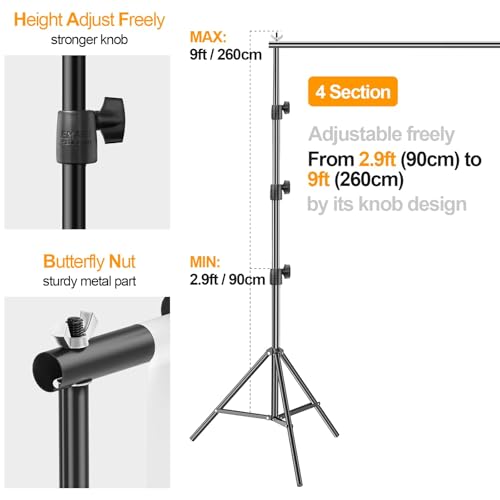 EMART Photo Backdrop Stand kit, 9 x 10 ft Back Drop Adjustable Frame for Photography, Photoshoot Banner Background Support Holder for Parties Dectoration - size: 9x10ft