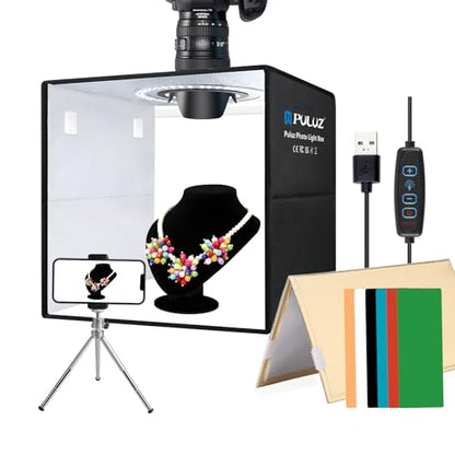 PULUZ 12''×12'' Portable Photography Light Box,Dimmable Photo Studio Light Box with 120 High CRI LED Lights & 6 PVC Backdrops & 3 Reflection Boards for Small Items Product Photography - size: 12 Inch