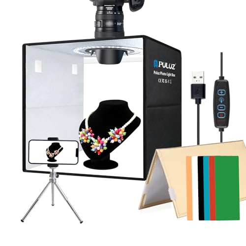 PULUZ 12''×12'' Portable Photography Light Box,Dimmable Photo Studio Light Box with 120 High CRI LED Lights & 6 PVC Backdrops & 3 Reflection Boards for Small Items Product Photography - size: 12 Inch