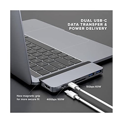 HyperDrive Duo 7-in-2 MacBook USB C Hub — for Mac w/Dual Ports, 4K60Hz HDMI, 40Gbps USB-C 100W Power Delivery, USB-A, SD/MicroSD, Magnetic Mount — (Silver)